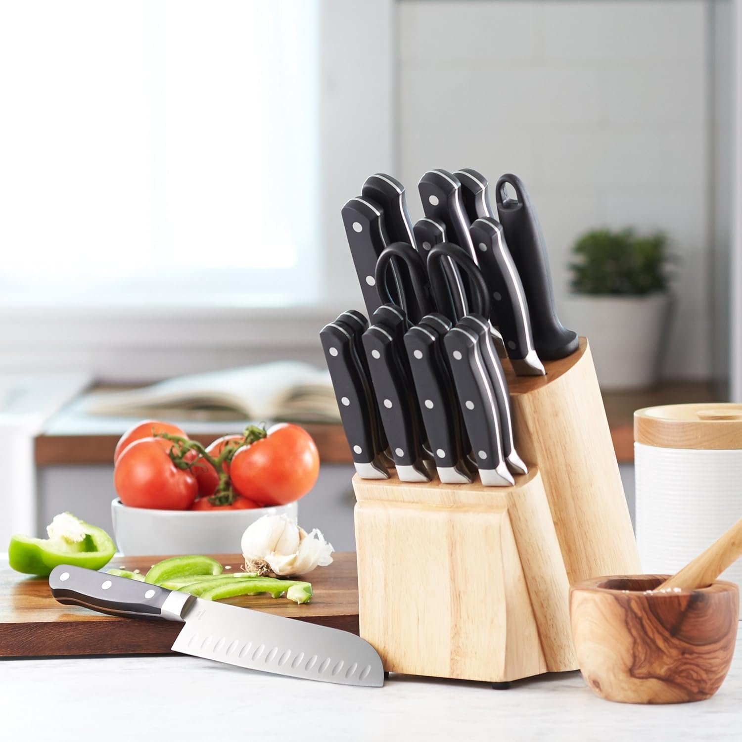 Amazon Basics Juego de Cuchillos de Cocina y Soporte