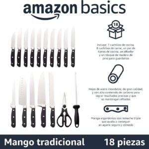 Amazon Basics Juego de Cuchillos de Cocina y Soporte