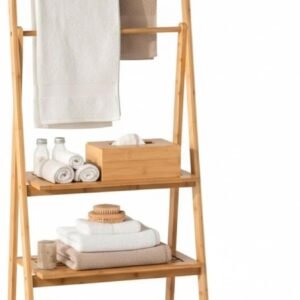 THINIA HOME - Toallero de Pie de Bambú Natural con 3 Estantes y 3 Barras